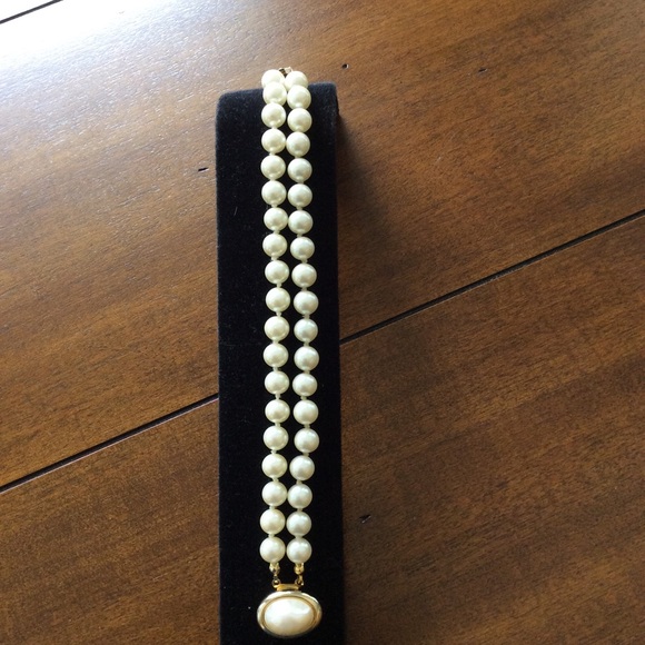 Pearl (faux) Double Row Gold Tone Bracelet - Picture 6 of 9